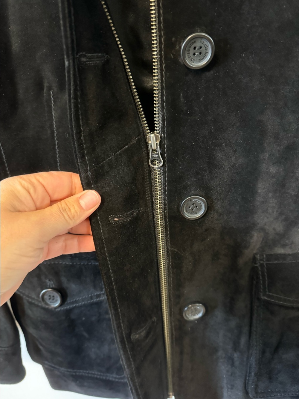 Liz Claiborne Black Suede Leather Jacket Womens Large Y2K Vintage Zip Button - Picture 7 of 11